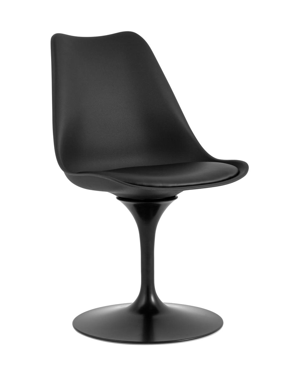 Стул Stool Group Tulip черный, ножка металлическая, сиденье и спинка из пластика, сидушка мягкая из экокожи