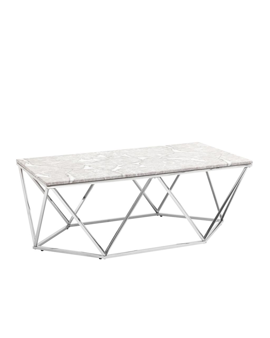Журнальный стол Stool Group столик Авалон 122*66 серый мрамор каркас нержавеющая сталь серебро