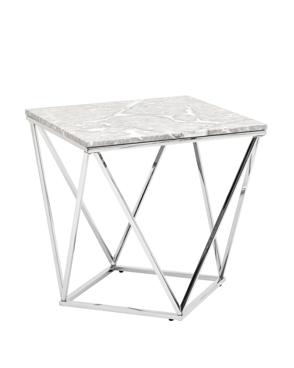 Журнальный стол Stool Group столик Авалон 61*61 серый мрамор каркас нержавеющая сталь серебро