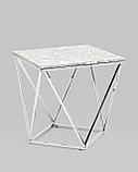 Журнальный стол Stool Group столик Авалон 61*61 серый мрамор каркас нержавеющая сталь серебро, фото 2