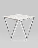 Журнальный стол Stool Group столик Авалон 61*61 серый мрамор каркас нержавеющая сталь серебро, фото 3