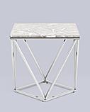 Журнальный стол Stool Group столик Авалон 61*61 серый мрамор каркас нержавеющая сталь серебро, фото 4