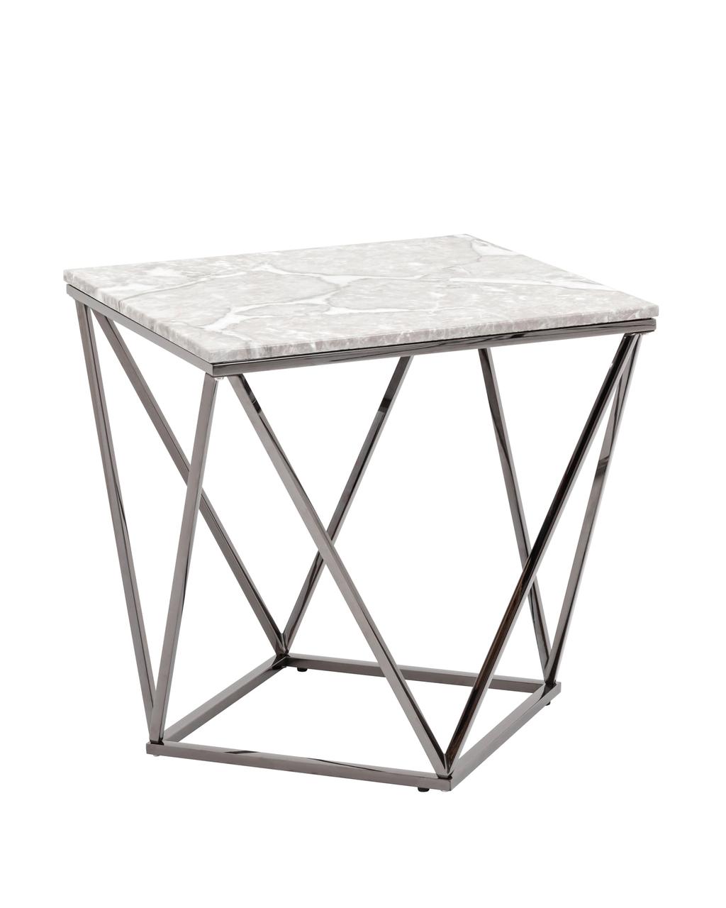 Журнальный стол Stool Group столик Авалон 61*61 серый мрамор каркас нержавеющая сталь темный хром