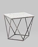 Журнальный стол Stool Group столик Авалон 61*61 серый мрамор каркас нержавеющая сталь темный хром, фото 2