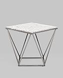 Журнальный стол Stool Group столик Авалон 61*61 серый мрамор каркас нержавеющая сталь темный хром, фото 3
