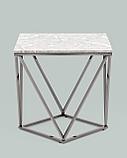 Журнальный стол Stool Group столик Авалон 61*61 серый мрамор каркас нержавеющая сталь темный хром, фото 4