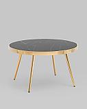 Журнальный стол Stool Group Гелиос 80х80, стекло черный мрамор, ножки сталь золото, фото 2