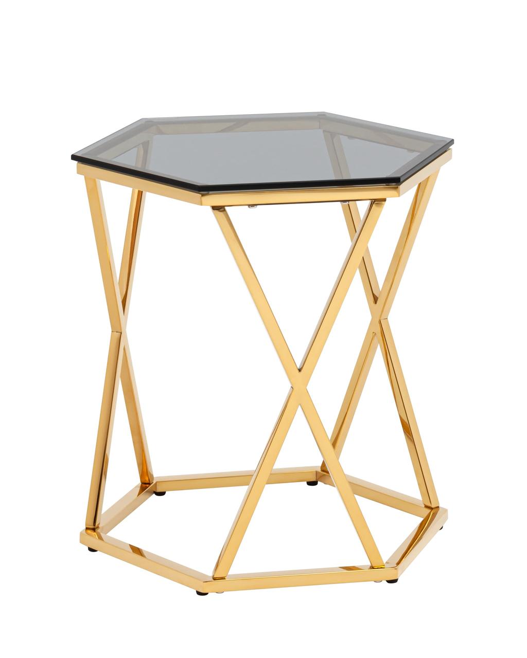 Журнальный стол Stool Group Круз 48*42 стекло smoke каркас закаленная сталь золото