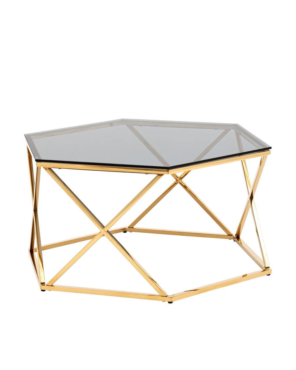 Журнальный стол Stool Group Круз 93*80 стекло smoke каркас нержавеющая сталь золото