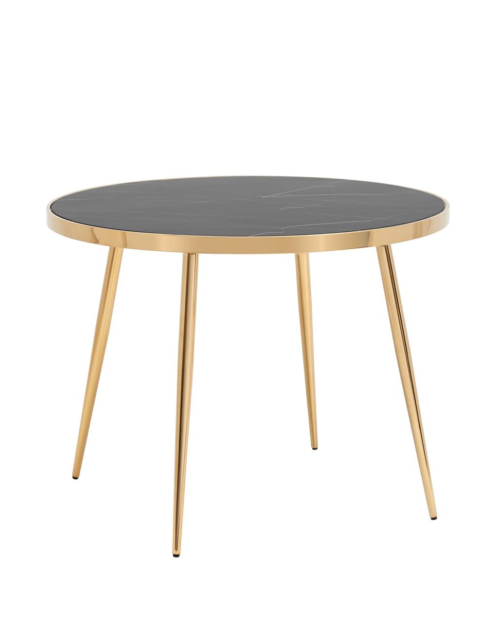 Стол Stool Group Гелиос 100х100, стекло черный мрамор, ножки сталь золото