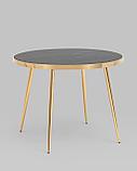Стол Stool Group Гелиос 100х100, стекло черный мрамор, ножки сталь золото, фото 2