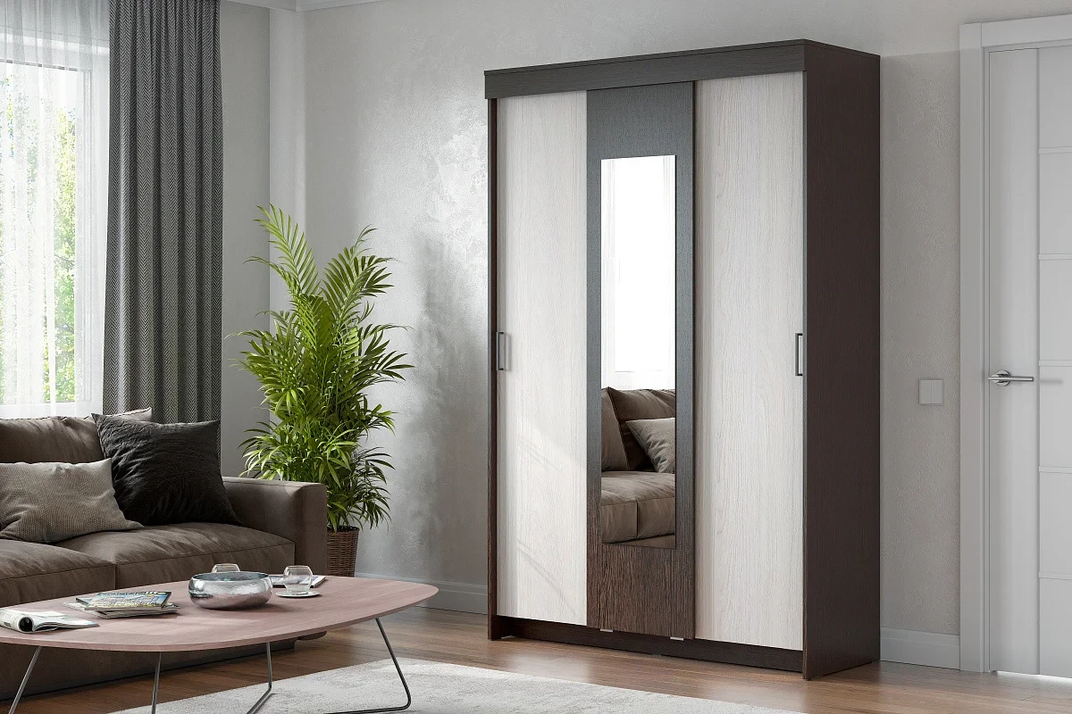 Шкаф-купе ШКП 2 (1300) Дуб венге/ясень анкор светлый NN Мебель