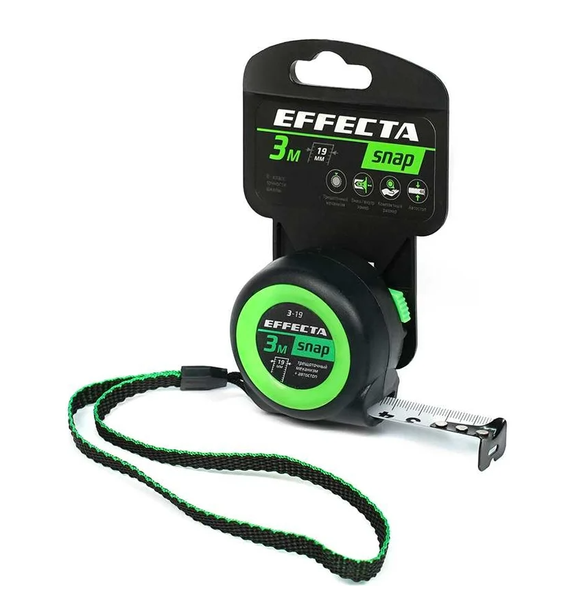 Рулетка EFFECTA SNAP, автостоп, 3м / 19мм