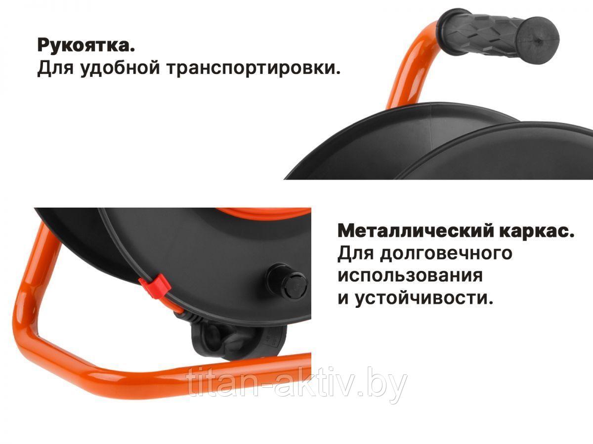 Удлинитель на катушке 20м (1 роз., 2,2кВт, б/з, ПВС 2х1,0) Юпитер (с защитой от перегрузки, защитные