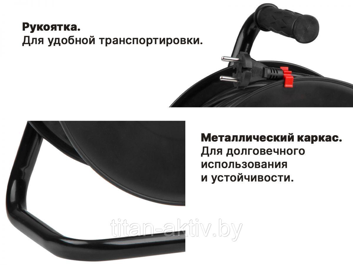 Удлинитель на катушке 20м (4 роз., 3,5кВт, б/з, ПВС 2х1,5) Юпитер (с защитой от перегрузки, защитные