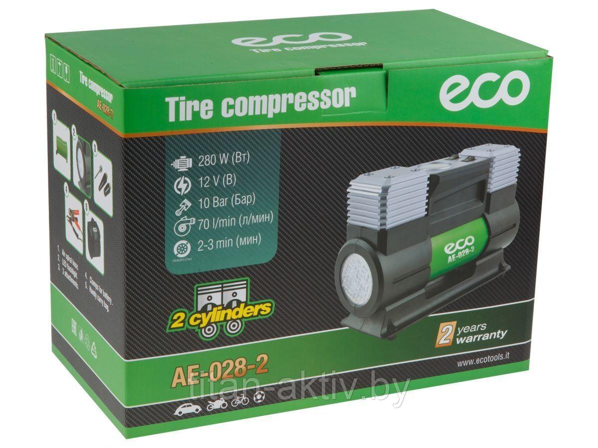 Компрессор автомобильный ECO AE-028-2 (12 В, 280 Вт, 70 л/мин, 2 цилиндра, 10 бар (манометр 7 бар),