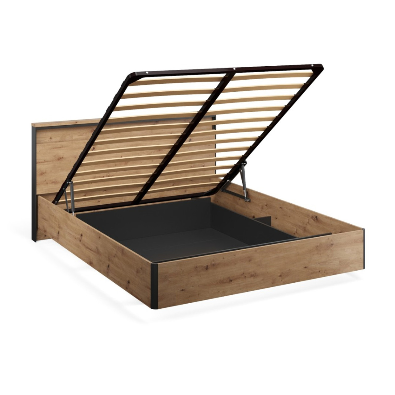 Кровать Тринити+подсветка 160 с подъемным механизмом Дуб онтарио/Чёрн.