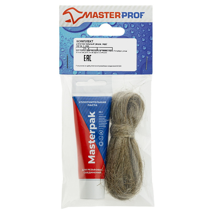 Комплект паста уплотнительная (вода, пар, 25 г) Masterpak + лён, туба - ИС.131741