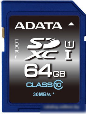 Карта памяти A-Data Premier SDXC UHS-I (Class 10) 64GB (ASDX64GUICL10-R)
