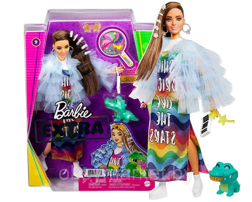 Кукла Barbie Экстра Doll in Rainbow Dress GYJ78, фото 2