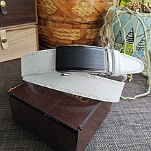 Кожаный ремень 3,5см Марун автомат белый прошитый