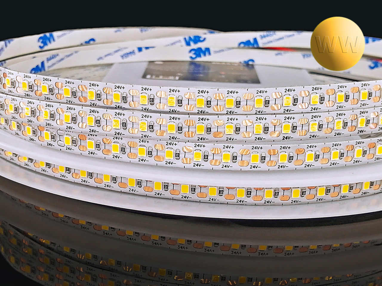 Светодиодная лента SMD 2835 120led 12W 24V IP33 длина 30 метров белый теплый