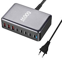 Настольное зарядное устройство - зарядная станция на 8 портов 600W USB-C / USB mod. 1006P200WB, быстрая