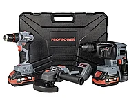Набор аккумуляторных инструментов ProfiPower 3 в 1 (болгарка, перфоратор, шуруповерт, 2 АКБ 4 А/ч, кейс) E0247