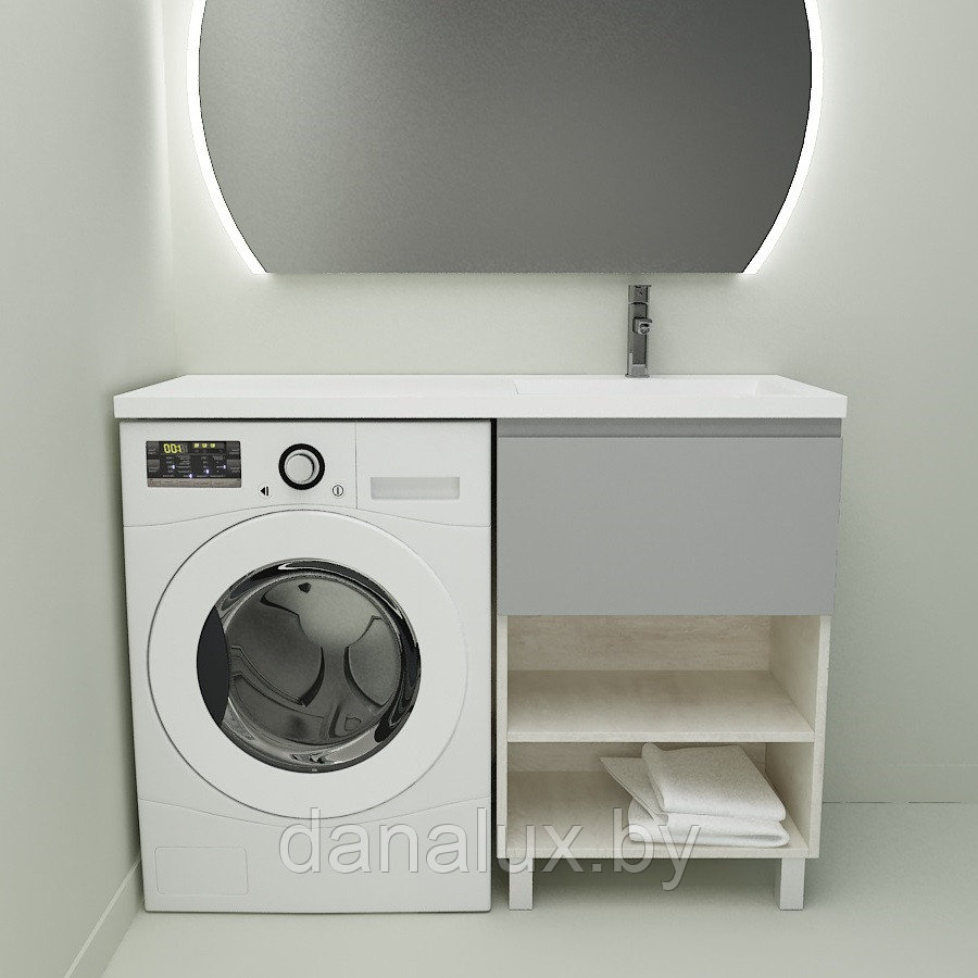 Тумба с умывальником Дана Оптима Люкс 130 напольная (чаша справа) цвет сосна касцина/оникс серый