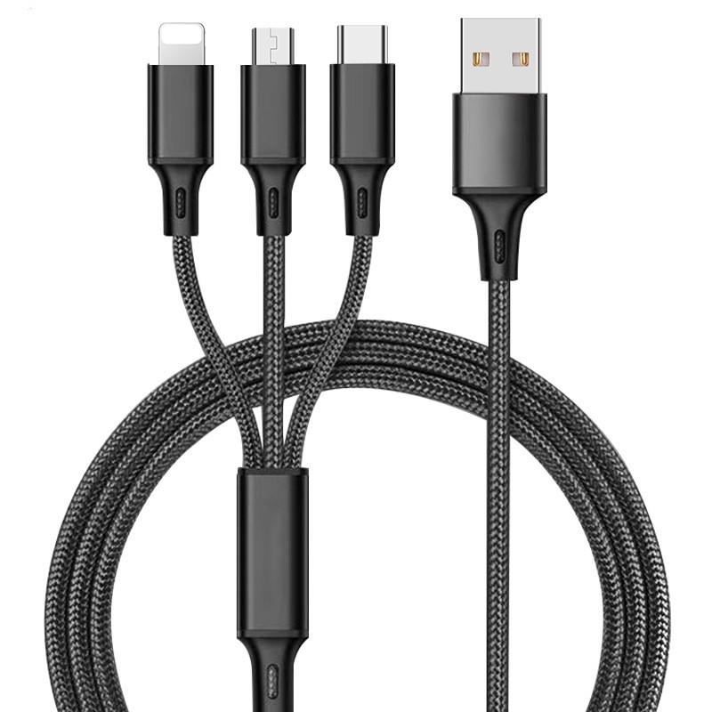 Универсальный зарядный кабель 3-в-1 USB Type-C - Lightning - MicroUSB, 3.1А, 1.2 метра, черный 559279