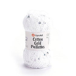 Пряжа Yarnart Cotton Gold Paillettes (Коттон Голд С Пайетками) 7102 белоснежный