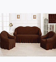 Чехол накидка на диван и два кресла универсальные.Шоколад