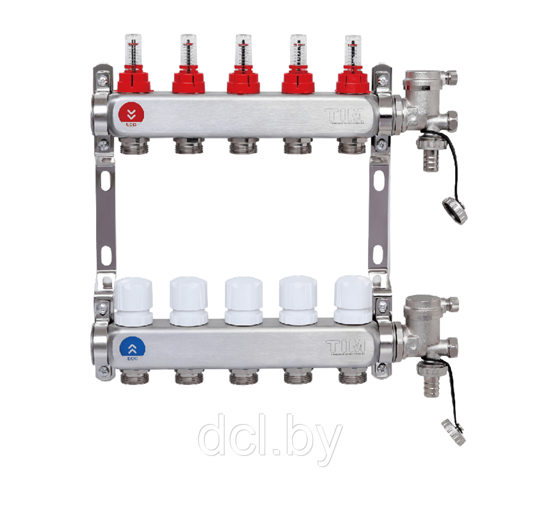 Распределительный коллектор для теплого пола TIM EFS6005 1*3/4 ЕК - 5 выходов, из нержавеющей стали