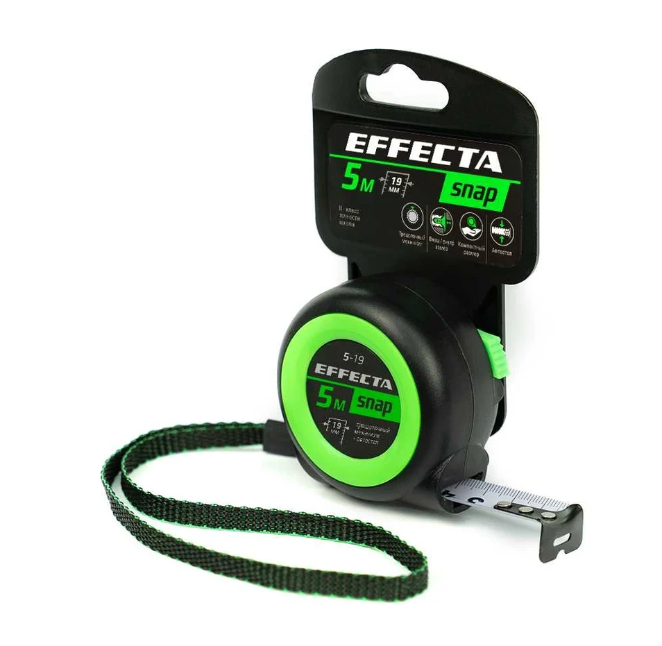 Рулетка EFFECTA SNAP, автостоп, 5м / 19мм