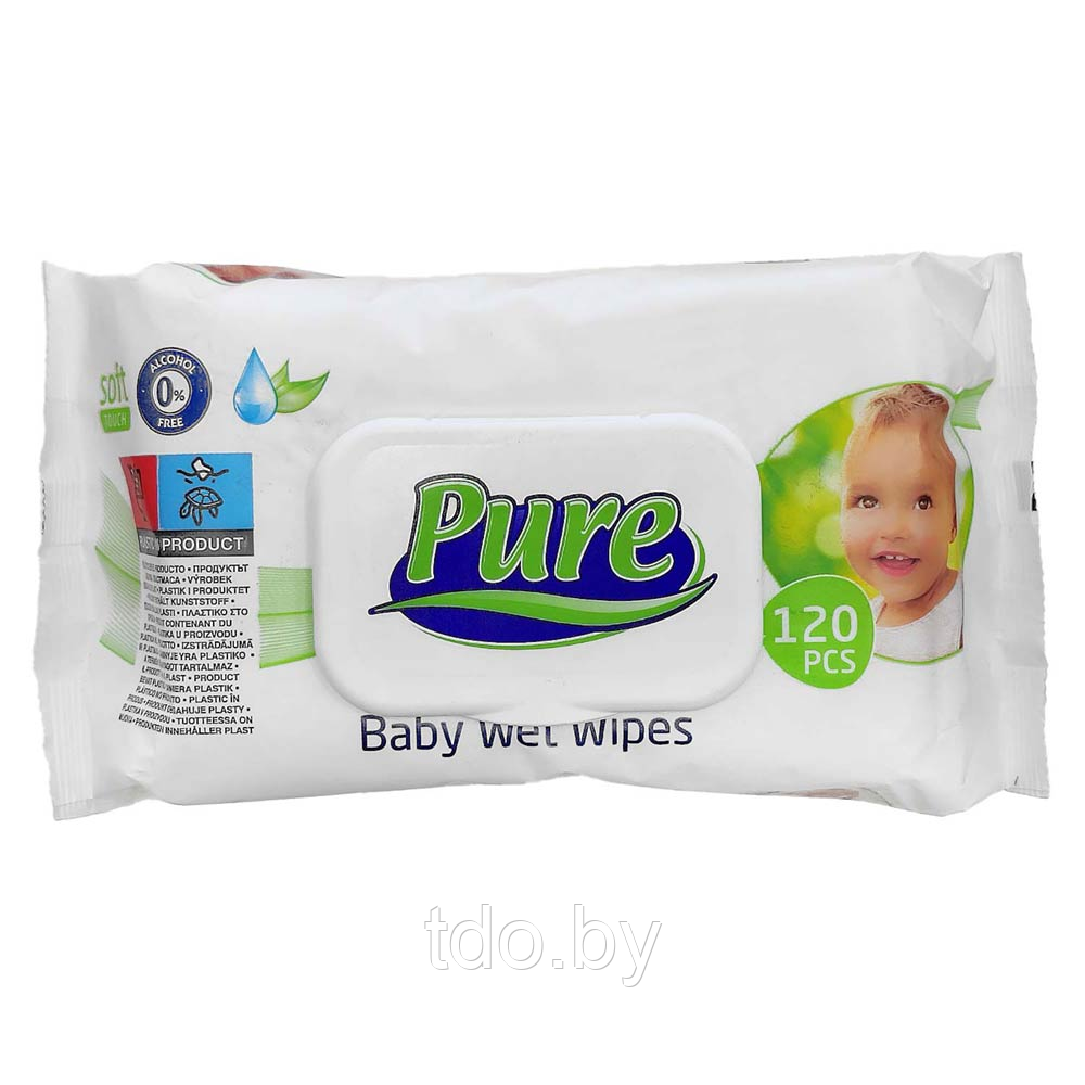 Влажные салфетки Pure "Мягкое прикосновение",15*24 см, 120 штм