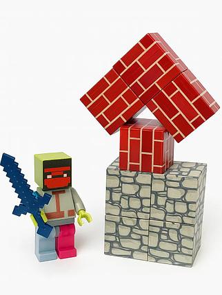 Конструктор магнитный MINECRAFT mini / синий / 8 блоков + 1 фигурка / колодец, фото 2