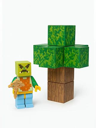Конструктор магнитный MINECRAFT mini / зеленый / 8 блоков + 1 фигурка / дерево, фото 2
