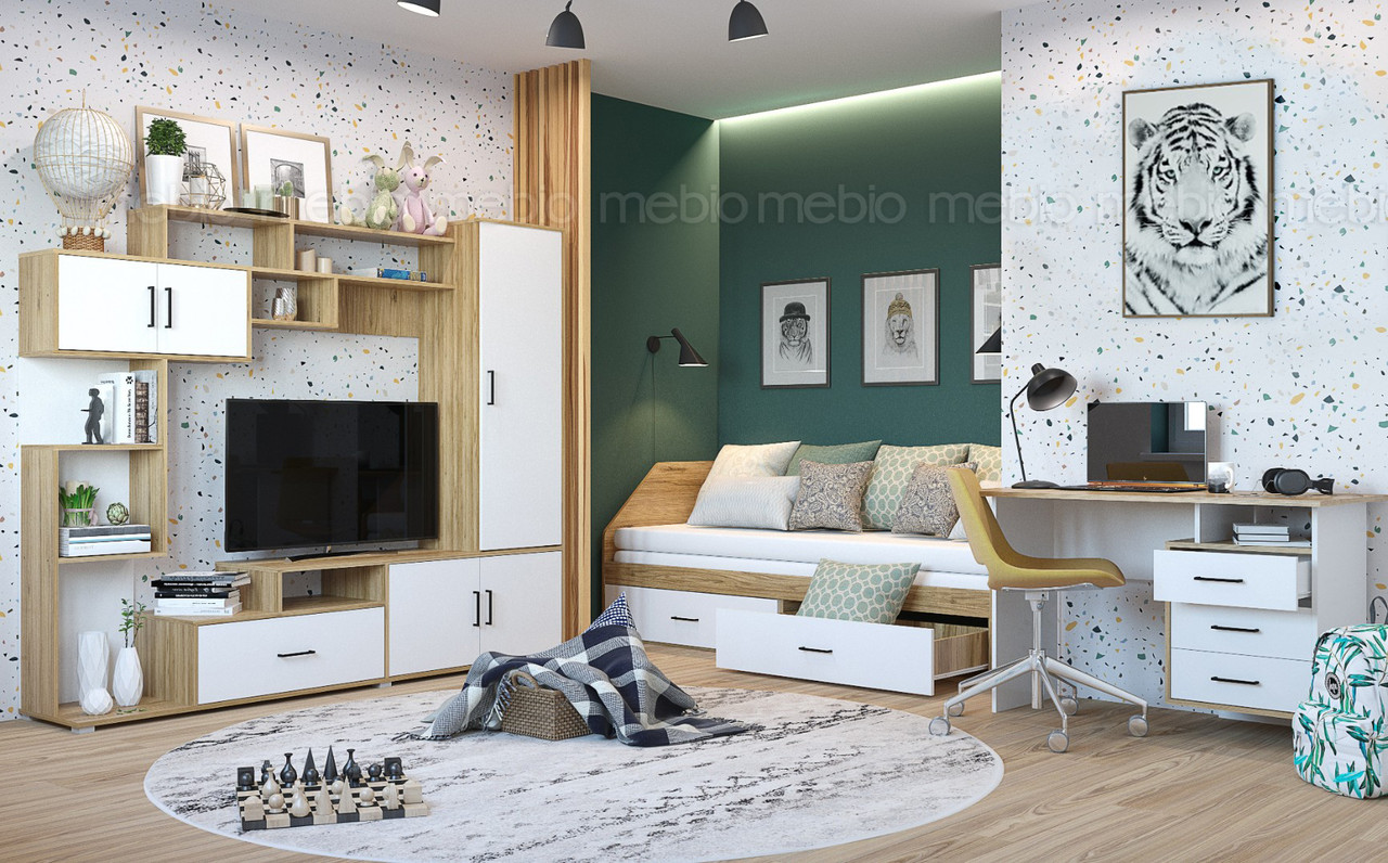 Детская Лайт - Белый/Дуб золотой - Комплект 5 (Горизонт)