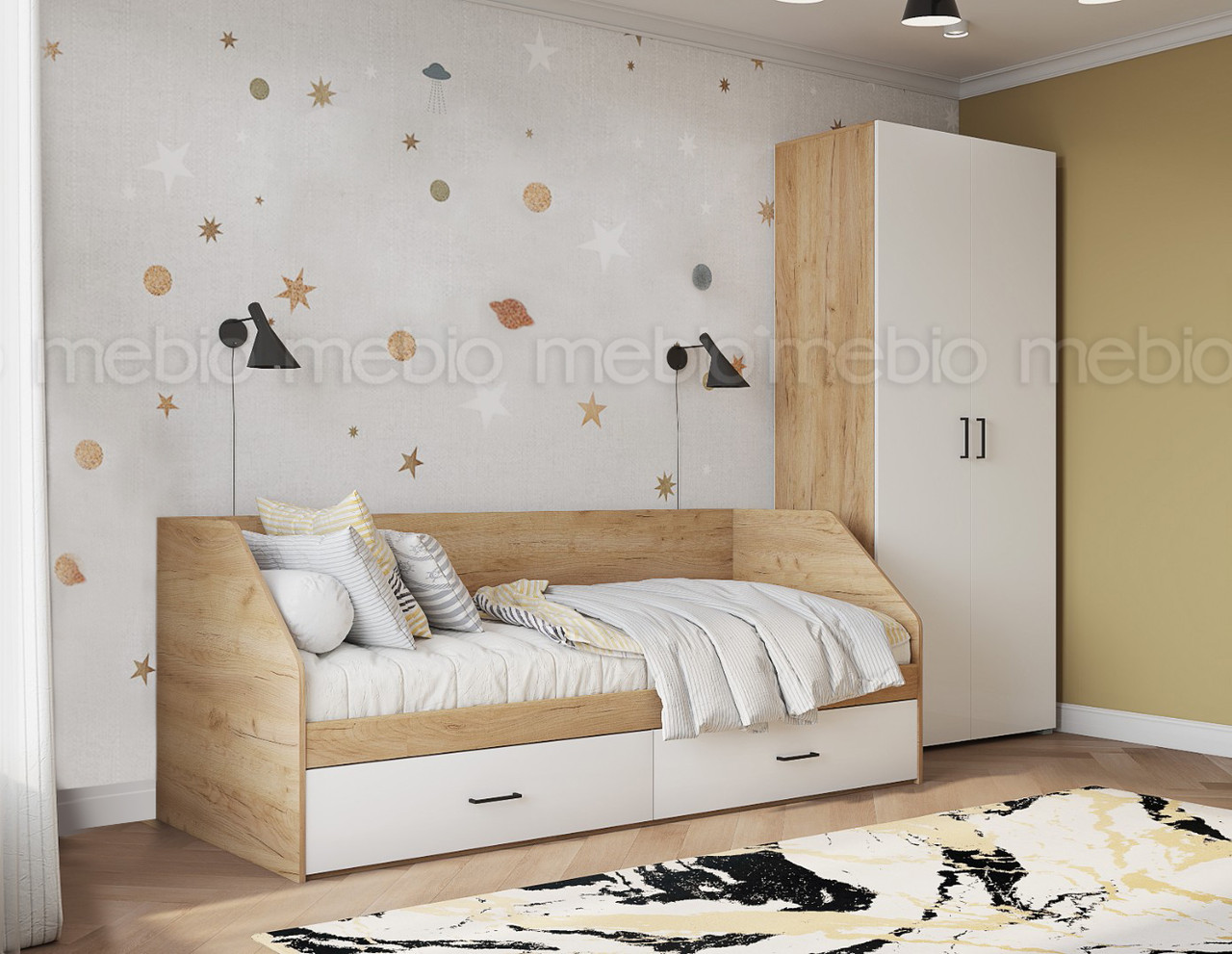 Детская Лайт - Белый/Дуб золотой - Комплект 9 (Горизонт)