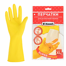 Перчатки хозяйственные р.XL, Komfi "Для деликатной уборки", латексные, с х/б напылением, желтые
