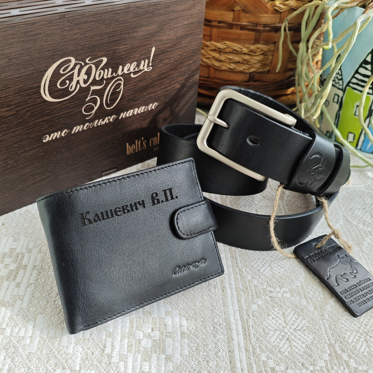 Мужской набор: ремень БУЙВОЛ 4см + кошелек  L571-208 black