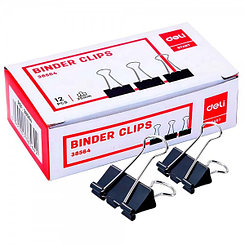 Зажимы для бумаг Deli, 25мм, 12шт/уп, чёрные