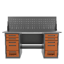 Верстак двухтумбовый дверь/5 ящиков с экраном Garopt оранжевый 1800*700