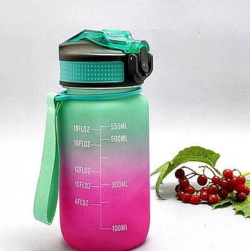 Бутылка спортивная для воды пластиковая, с клапоном цвет ЗЕЛЁНЫЙ-ФИОЛЕТОВЫЙ 550мл