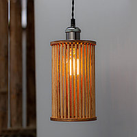 Подвесной светильник в стиле лофт с деревянным абажуром