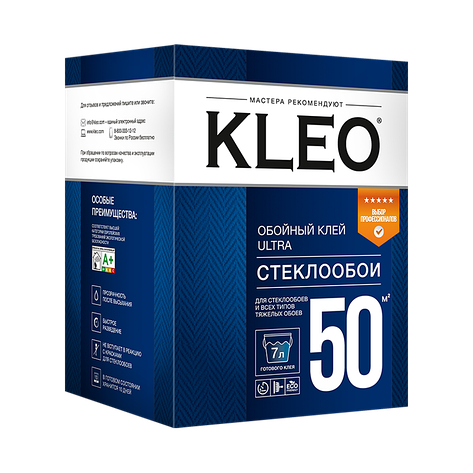 Клей обойный KLEO ULTRA 50 (50 м2) для стеклообоев и стекловолокна 500г, фото 2