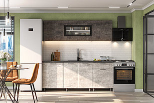 Кухонный гарнитур NN Мебель "КГ-9" (2,0 м) Белый/Цемент темный/Цемент светлый/Черный