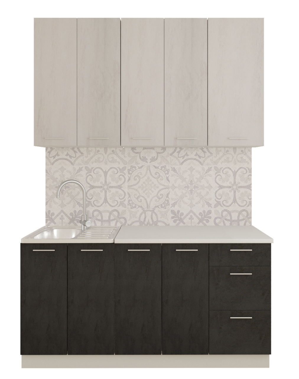 Кухня "Эльза" 1,8м МДФ (бетон белый/бетон серый) Артем-Мебель