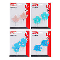 Крючки самоклеящиеся тм VETTA, сталь Q195, полипропилен, акрил, 4 дизайна, 2шт