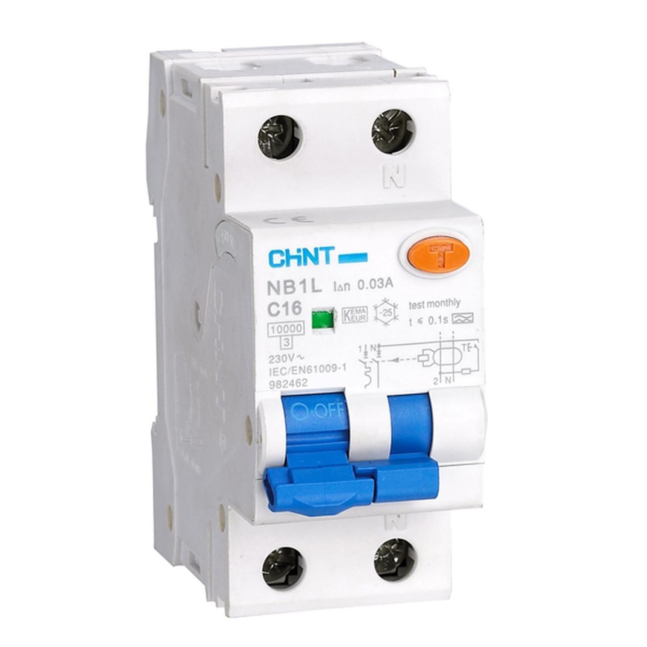 Дифференциальный автомат CHINT NB1L 1P+N C16 30mA тип A 6кА (36мм) (R) (электромеханический)